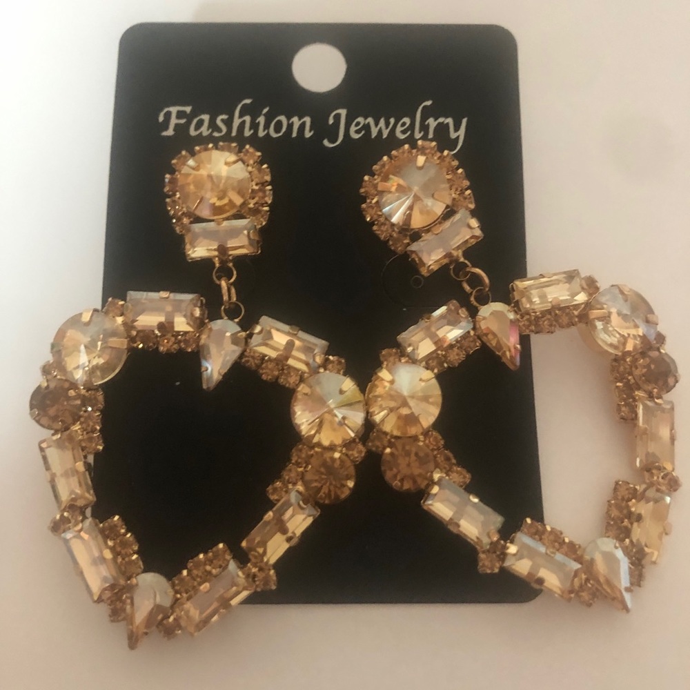 Doubly Extra Large Glass Gem Dangle Drop Earrings In Unique Champagne Hue
